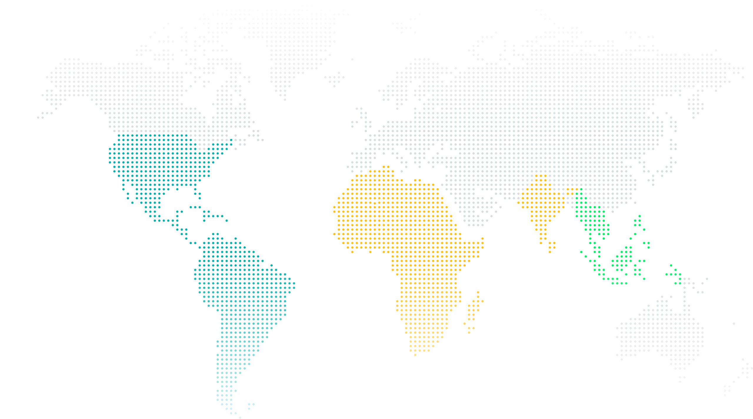 World map illustrated with small colored dots, highlighting regions in the Americas, Africa, and Asia.